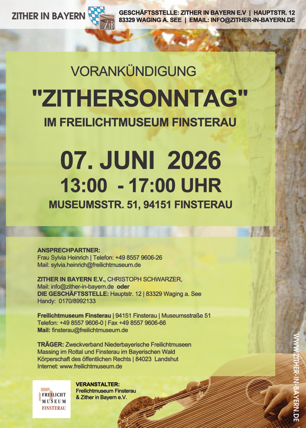Flyer Zithersonntag im Freilichtmuseum Finsterau